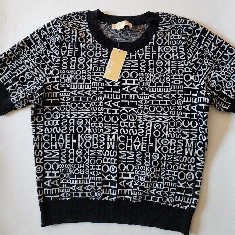 Michael Kors Black and White Signature Logo Knit Sweater